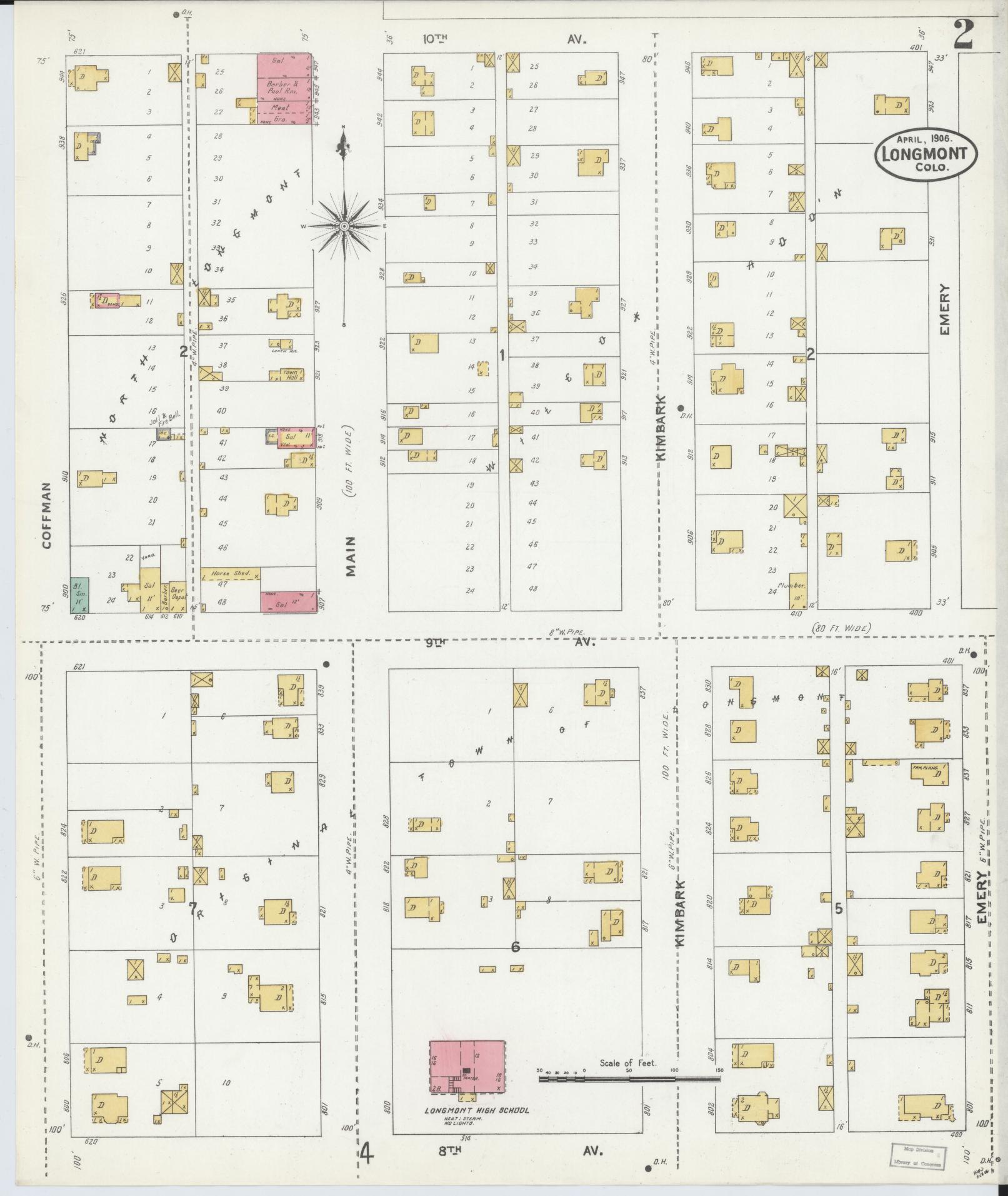 Sanborn Fire Insurance Map from Longmont, Boulder County, Colorado (1906), Sheet #0002 - Historic Sanborn Fire Insurance Map Print, vintage old map wall art, antique decor, genealogy gift, Colorado Colorado map