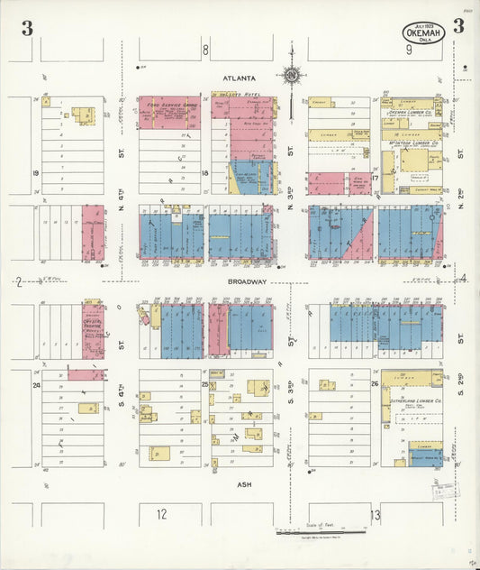 Sanborn Fire Insurance Map from Okemah, Okfuskee County, Oklahoma (1923), Sheet #0003 - Historic Sanborn Fire Insurance Map Print, vintage old map wall art, antique decor, genealogy gift, Oklahoma Oklahoma map
