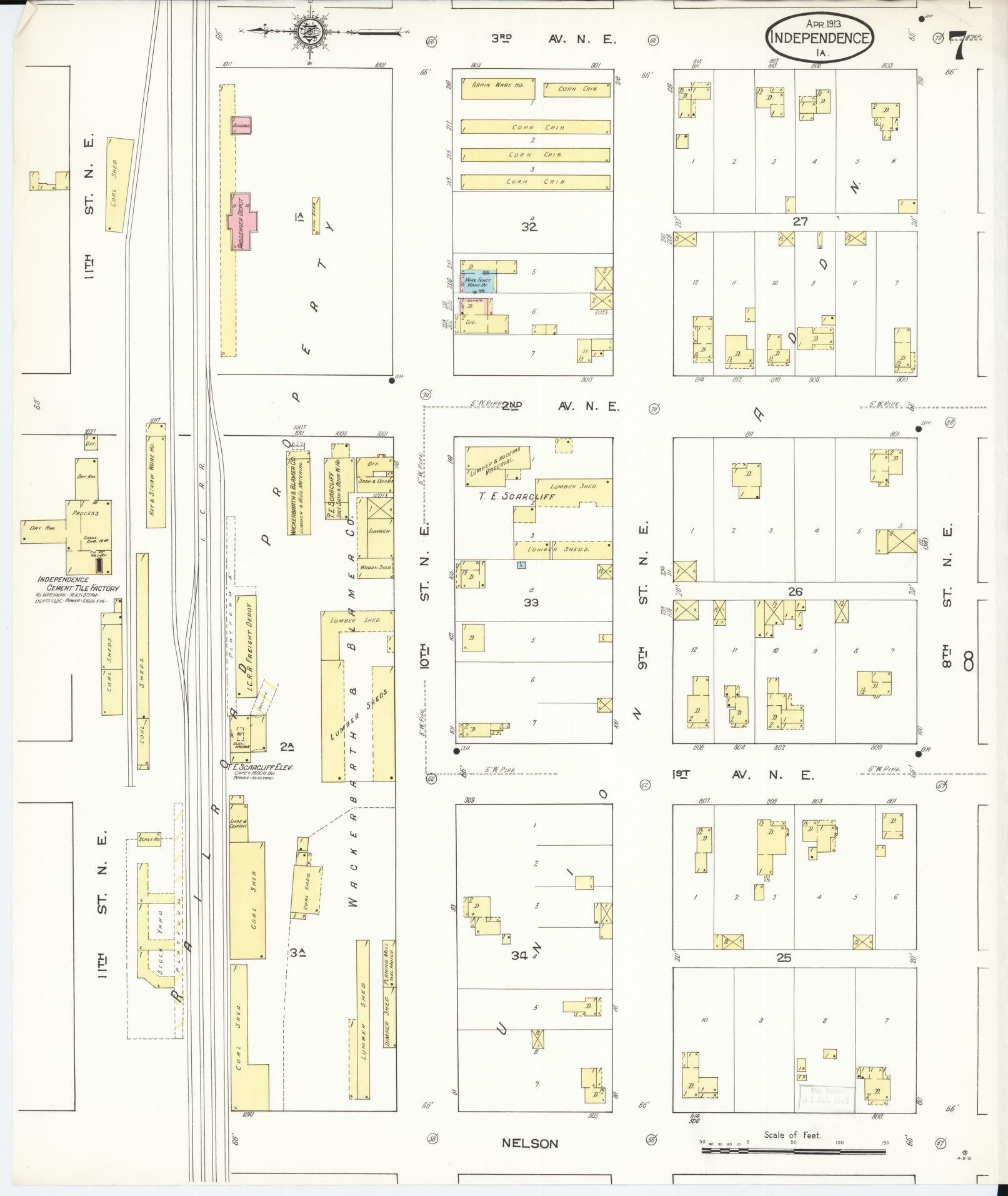 Sanborn Fire Insurance Map from Independence, Buchanan County, Iowa (1913), Sheet #0007 - Historic Sanborn Fire Insurance Map Print, vintage old map wall art