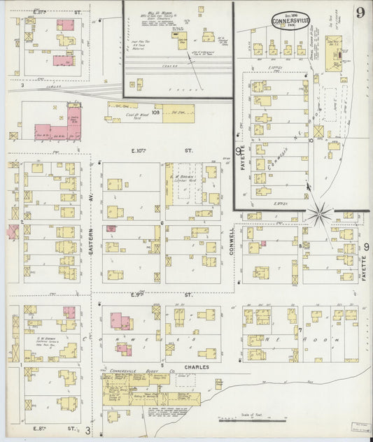 Sanborn Fire Insurance Map from Connersville, Fayette County, Indiana (1896), Sheet #0009 - Historic Sanborn Fire Insurance Map Print, vintage old map wall art, antique decor, genealogy gift, Indiana Indiana map