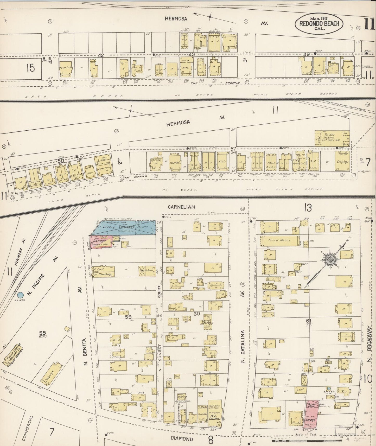 Sanborn Fire Insurance Map from Redondo Beach, Los Angeles County, California (1912), Sheet #0011 - Complete Map Set gallery image, historic Sanborn map, vintage wall art, California California