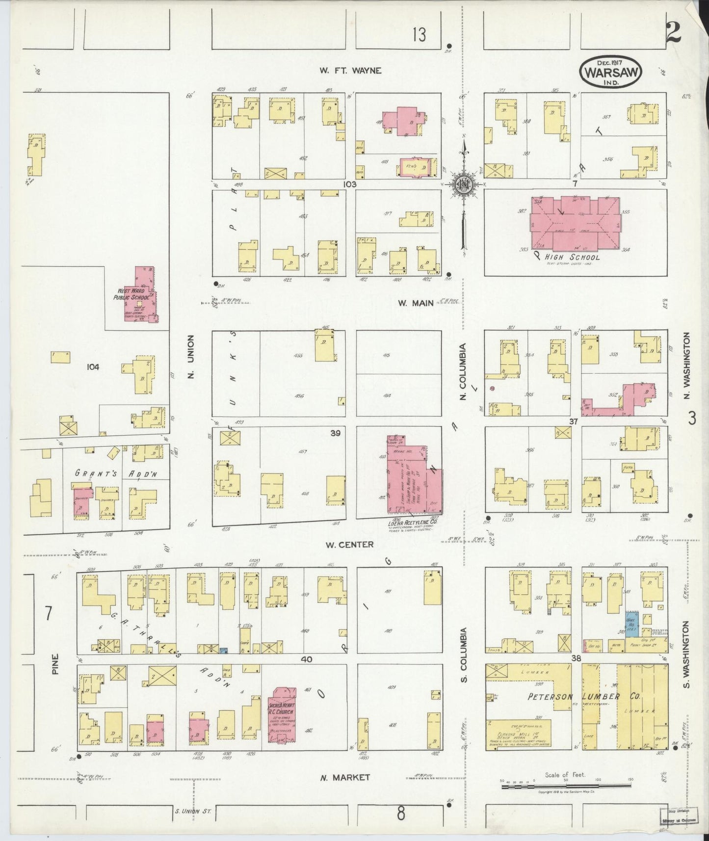 Sanborn Fire Insurance Map from Warsaw, Kosciusko County, Indiana (1917), Sheet #0002 - Complete Map Set gallery image, historic Sanborn map, vintage wall art, Indiana Indiana