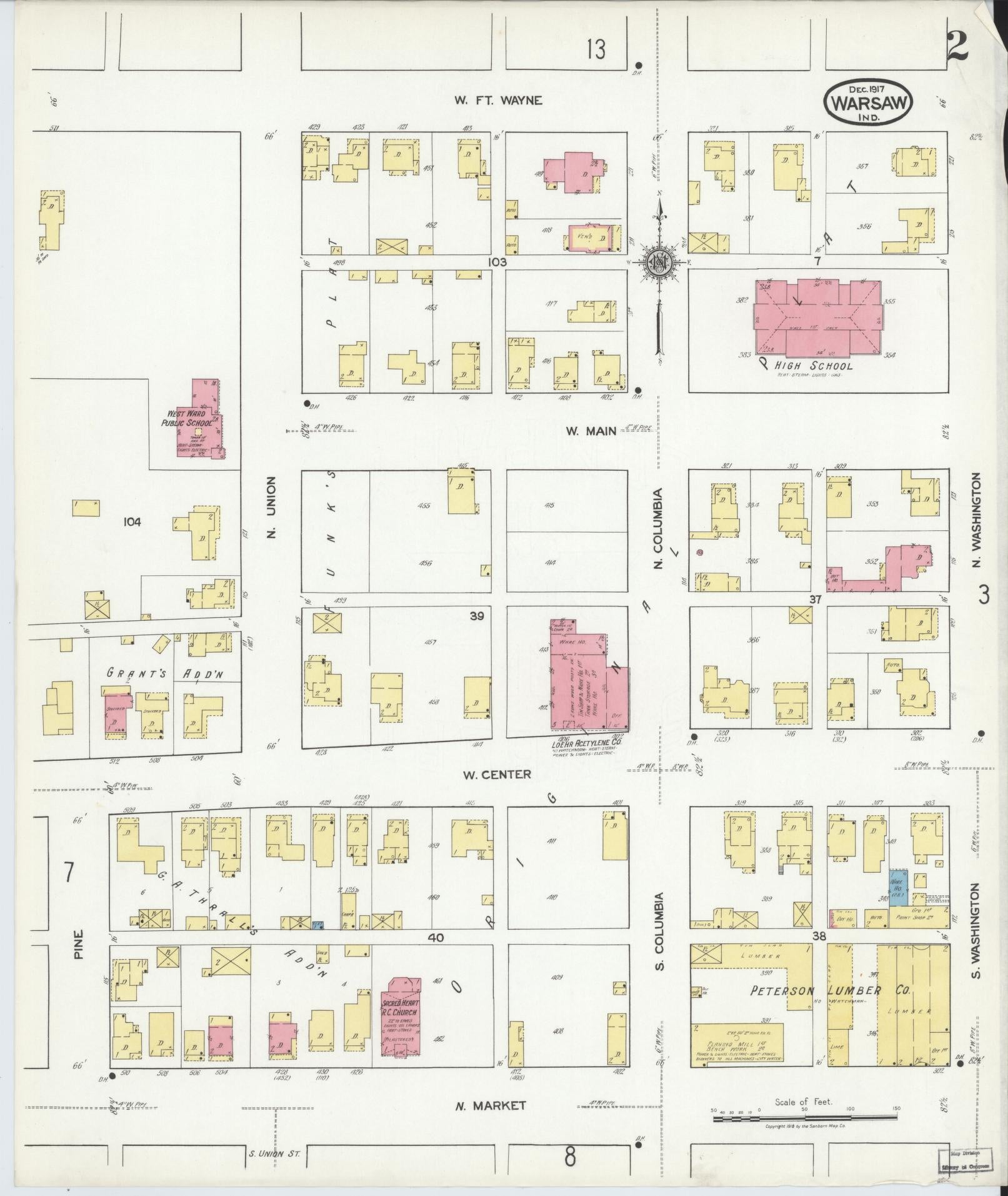 Sanborn Fire Insurance Map from Warsaw, Kosciusko County, Indiana (1917), Sheet #0002 - Complete Map Set gallery image, historic Sanborn map, vintage wall art, Indiana Indiana