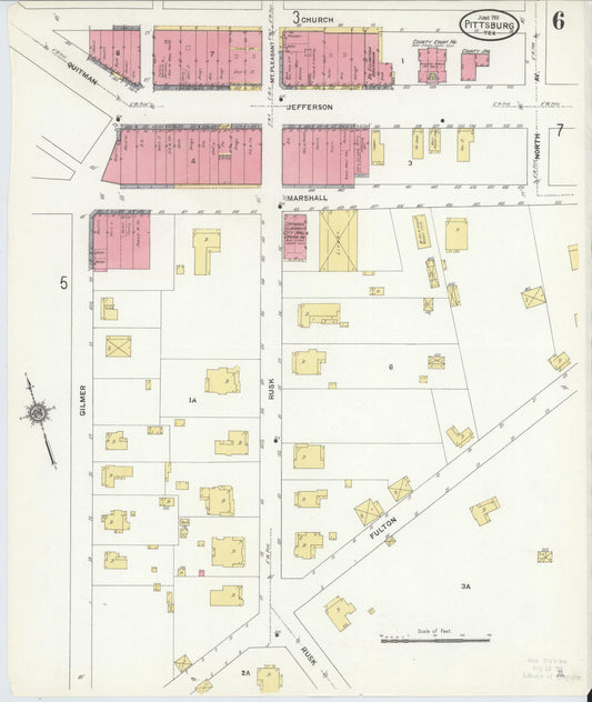 Sanborn Fire Insurance Map from Pittsburg, Camp County, Texas (1911), Sheet #0006 - Historic Sanborn Fire Insurance Map Print, vintage old map wall art, antique decor, genealogy gift, Texas Texas map
