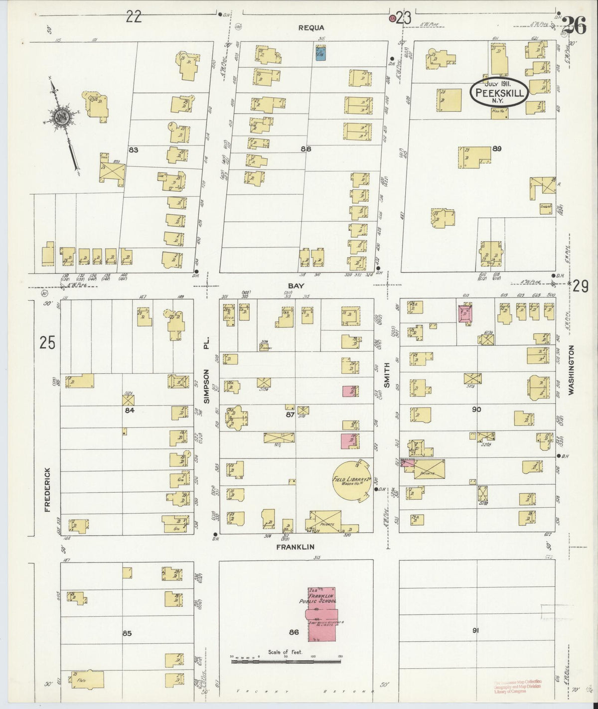 Sanborn Fire Insurance Map from Peekskill, Westchester County, New York (1911), Sheet #0026 - Complete Map Set gallery image, historic Sanborn map, vintage wall art, New York New York