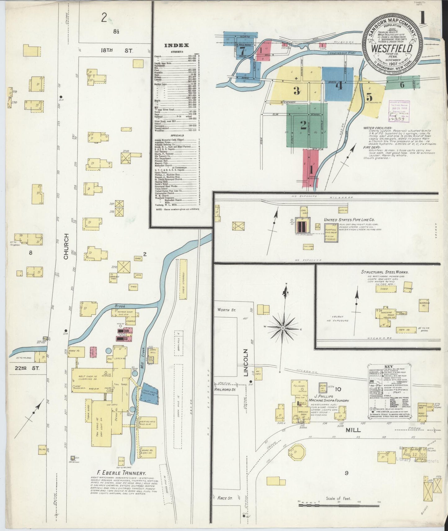 Sanborn Fire Insurance Map from Westfield, Tioga County, Pennsylvania (1907), Sheet #0001 - Complete Map Set gallery image, historic Sanborn map, vintage wall art, Pennsylvania Pennsylvania