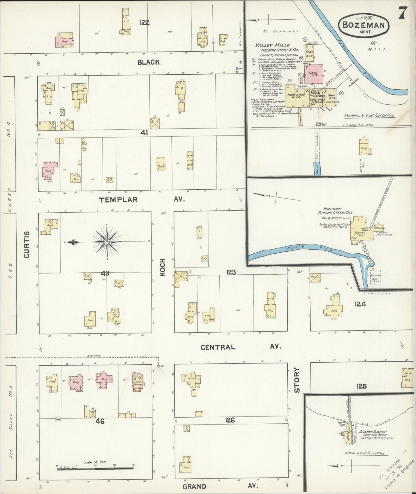 Sanborn Fire Insurance Map from Bozeman, Gallatin County, Montana (1890), Sheet #0007 - Historic Sanborn Fire Insurance Map Print, vintage old map wall art, antique decor, genealogy gift, Montana Montana map