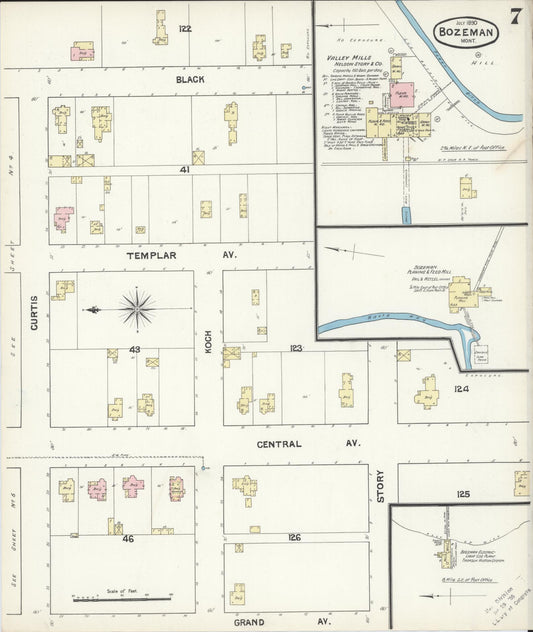 Sanborn Fire Insurance Map from Bozeman, Gallatin County, Montana (1890), Sheet #0007 - Historic Sanborn Fire Insurance Map Print, vintage old map wall art, antique decor, genealogy gift, Montana Montana map