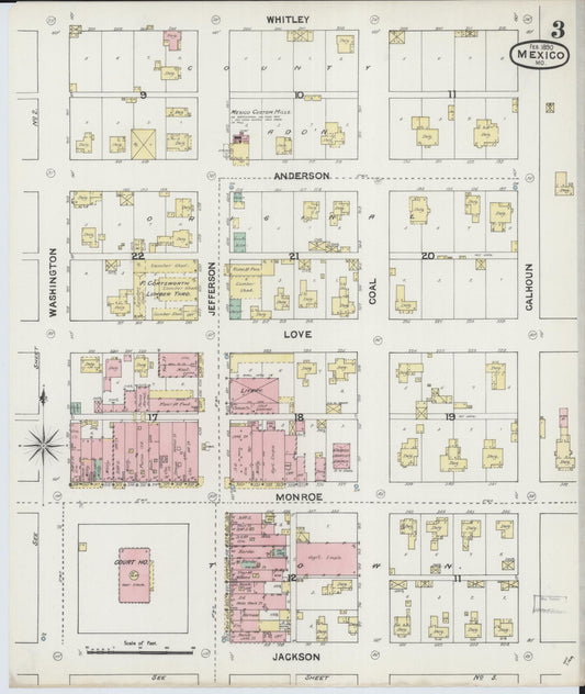 Sanborn Fire Insurance Map from Mexico, Audrain County, Missouri (1890), Sheet #0003 - Historic Sanborn Fire Insurance Map Print, vintage old map wall art, antique decor, genealogy gift, Missouri Missouri map