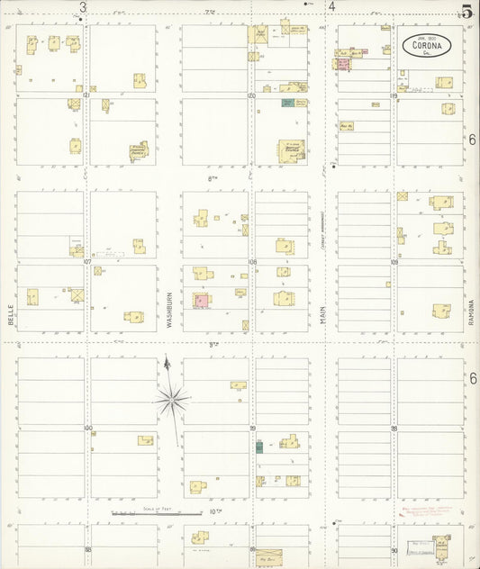 Sanborn Fire Insurance Map from Corona, Riverside County, California (1900), Sheet #0005 - Historic Sanborn Fire Insurance Map Print, vintage old map wall art, antique decor, genealogy gift, California California map