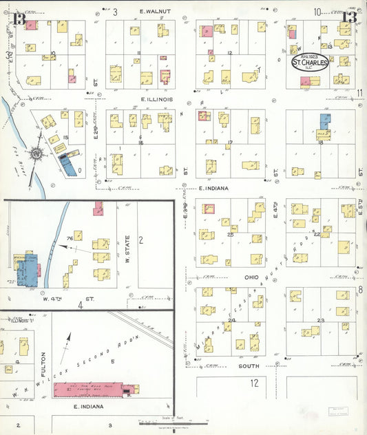 Sanborn Fire Insurance Map from Saint Charles, Kane County, Illinois (1923), Sheet #0013 - Historic Sanborn Fire Insurance Map Print, vintage old map wall art, antique decor, genealogy gift, Illinois Illinois map