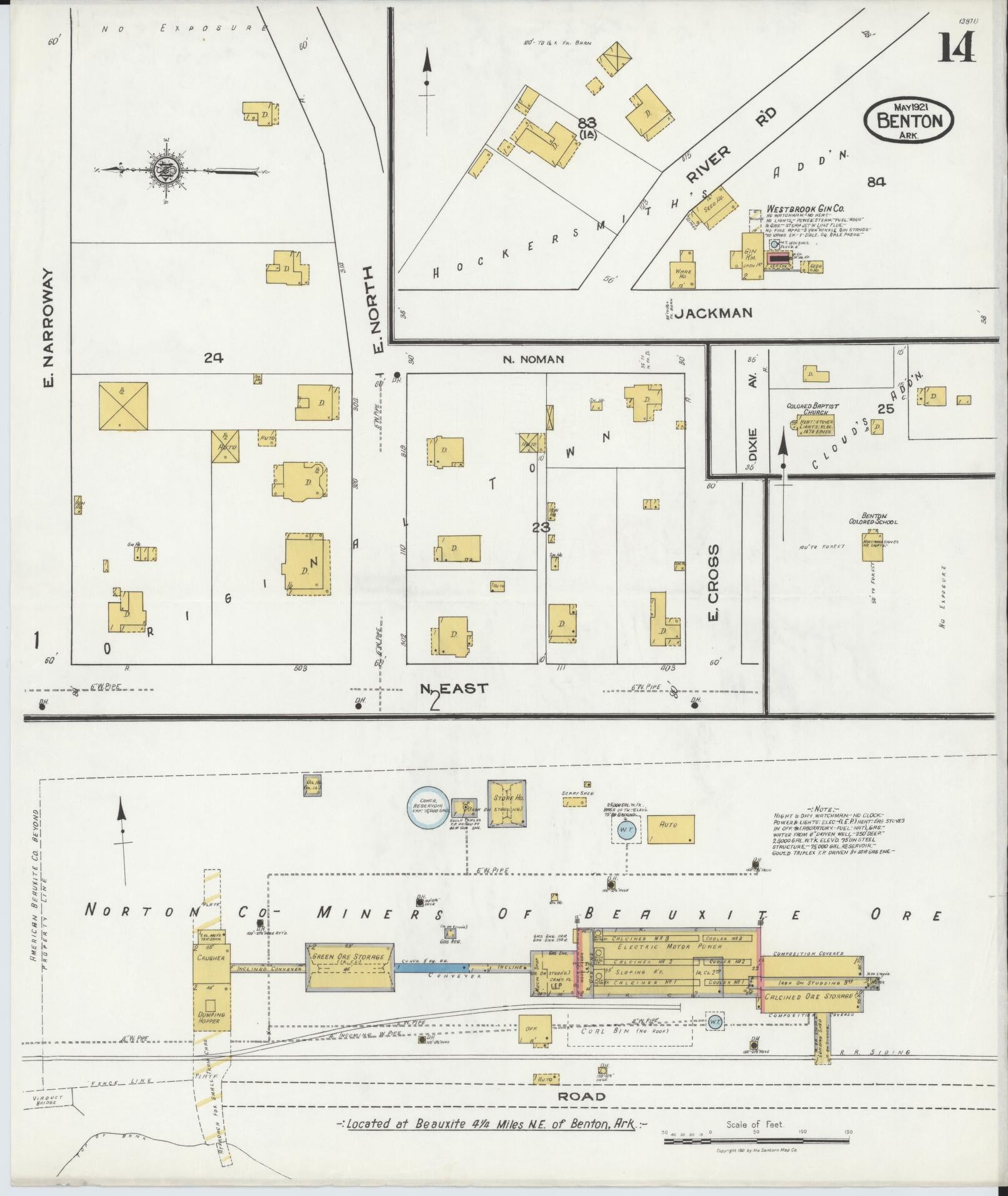 Sanborn Fire Insurance Map from Benton, Saline County, Arkansas (1921), Sheet #0014 - Historic Sanborn Fire Insurance Map Print, vintage old map wall art, antique decor, genealogy gift, Arkansas Arkansas map