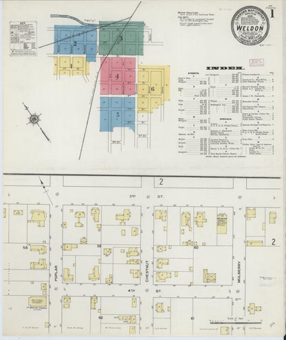 Sanborn Fire Insurance Map from Weldon, Halifax County, North Carolina (1909), Sheet #0001 - Complete Map Set gallery image, historic Sanborn map, vintage wall art, North Carolina North Carolina