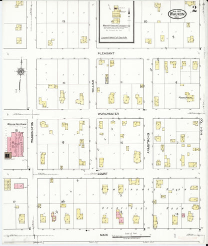 Sanborn Fire Insurance Map from Waukon, Allamakee County, Iowa (1920), Sheet #0002 - Historic Sanborn Fire Insurance Map Print, vintage old map wall art