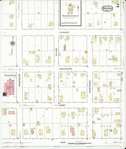 Sanborn Fire Insurance Map from Waukon, Allamakee County, Iowa (1920), Sheet #0002 - Historic Sanborn Fire Insurance Map Print, vintage old map wall art