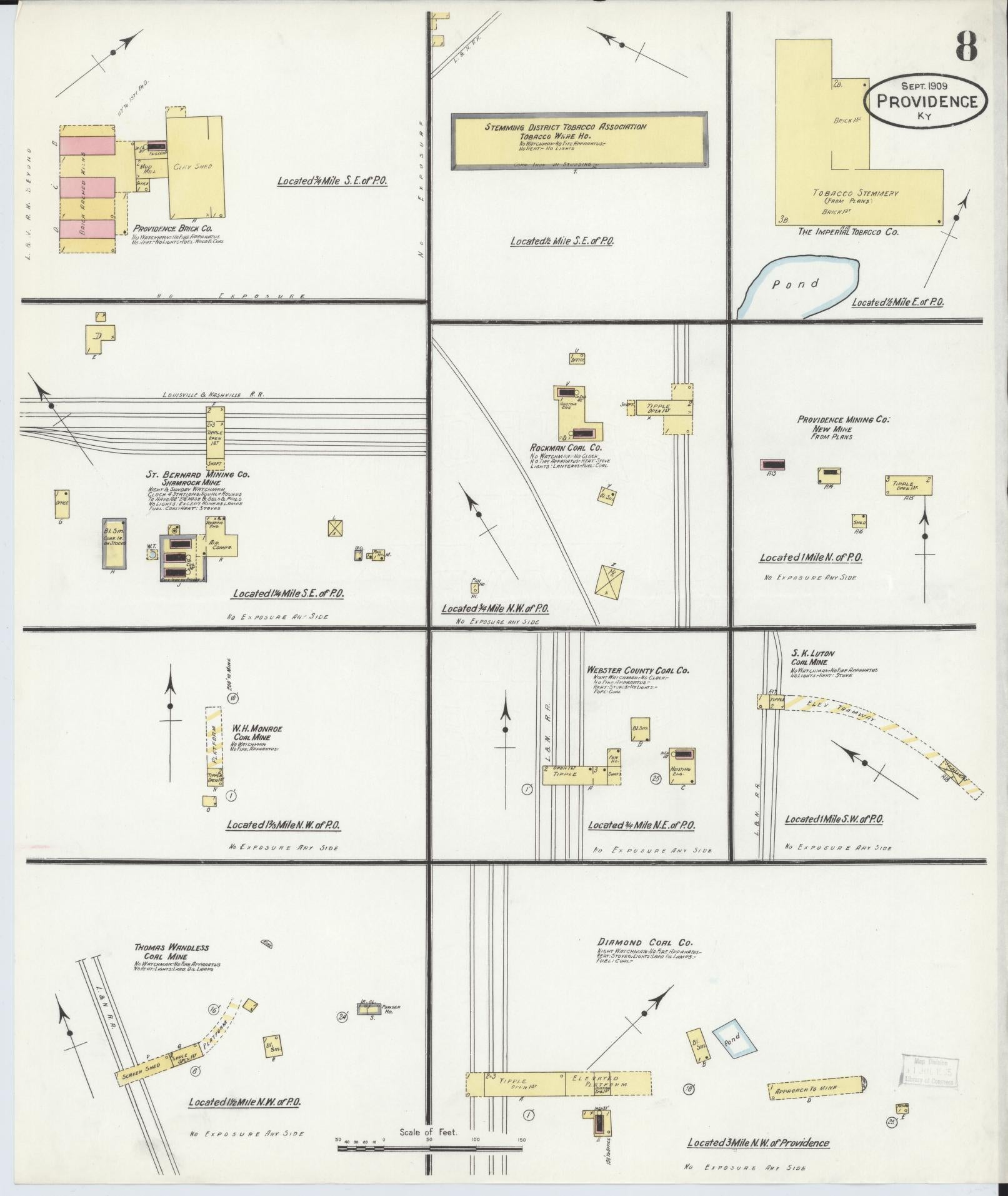 Sanborn Fire Insurance Map from Providence, Webster County, Kentucky (1909), Sheet #0008 - Complete Map Set gallery image, historic Sanborn map, vintage wall art, Kentucky Kentucky