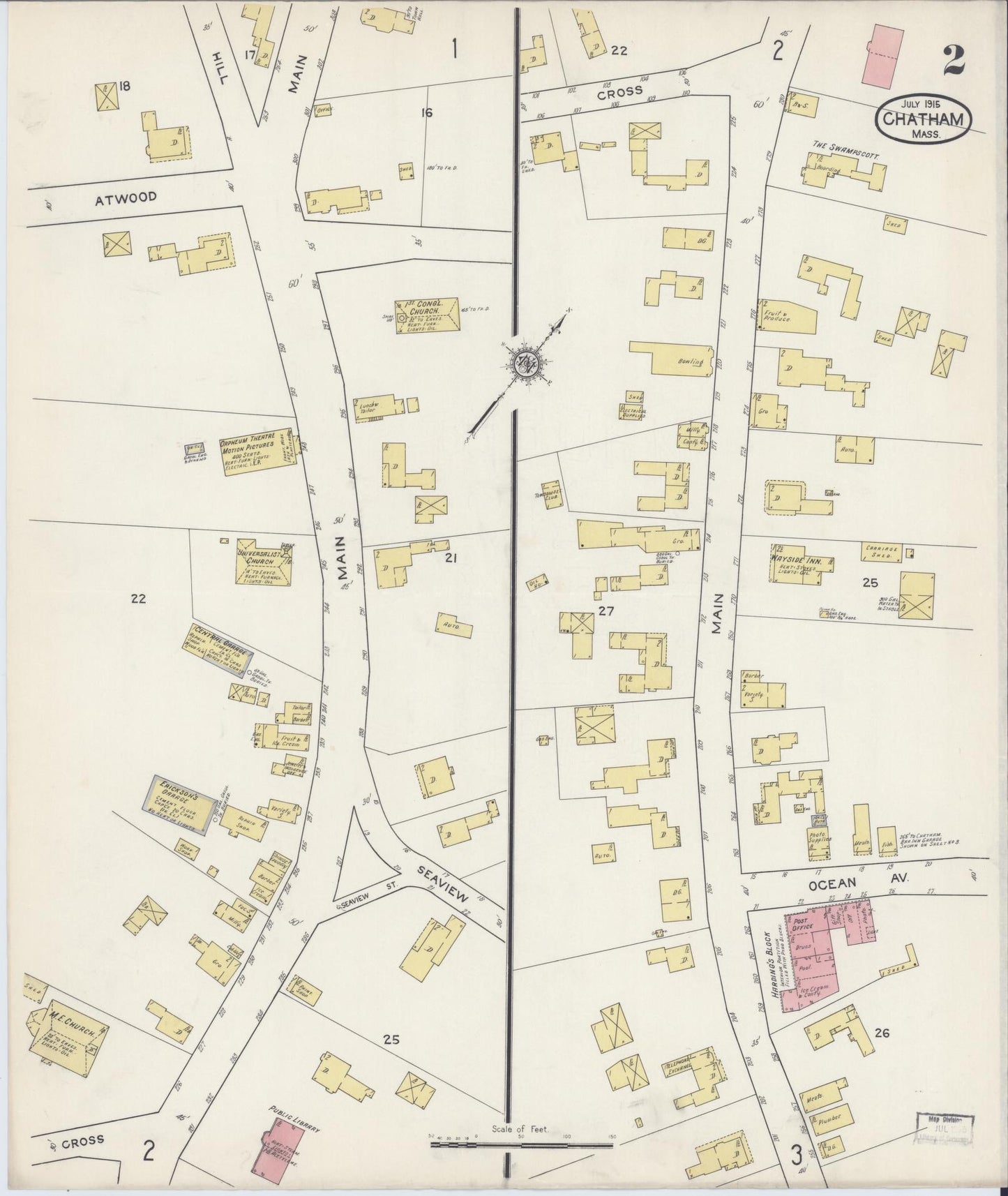 Sanborn Fire Insurance Map from Chatham, Barnstable County, Massachusetts (1915), Sheet #0002 - Complete Map Set gallery image, historic Sanborn map, vintage wall art, Massachusetts Massachusetts