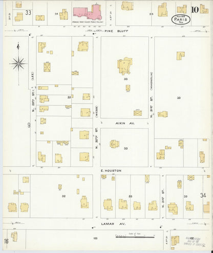 Sanborn Fire Insurance Map from Paris, Lamar County, Texas (1908), Sheet #0010 - Complete Map Set gallery image, historic Sanborn map, vintage wall art, Texas Texas