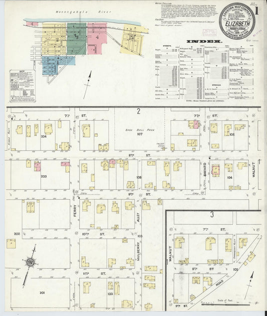 Sanborn Fire Insurance Map from Elizabeth, Allegheny County, Pennsylvania (1910), Sheet #0001 - Historic Sanborn Fire Insurance Map Print, vintage old map wall art, antique decor, genealogy gift, Pennsylvania Pennsylvania map