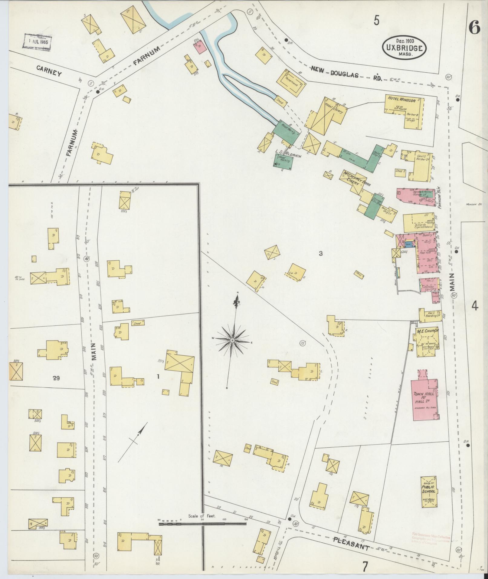 Sanborn Fire Insurance Map from Uxbridge, Worcester County, Massachusetts (1903), Sheet #0006 - Complete Map Set gallery image, historic Sanborn map, vintage wall art, Massachusetts Massachusetts