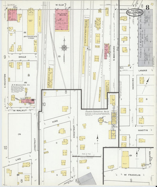 Sanborn Fire Insurance Map from Hillsboro, Hill County, Texas (1918), Sheet #0008 - Historic Sanborn Fire Insurance Map Print, vintage old map wall art, antique decor, genealogy gift, Texas Texas map