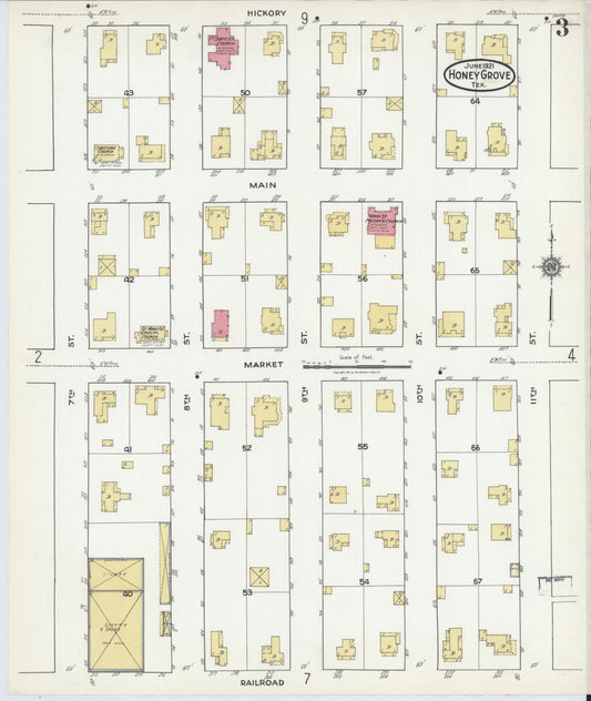 Sanborn Fire Insurance Map from Honey Grove, Fannin County, Texas (1921), Sheet #0003 - Historic Sanborn Fire Insurance Map Print, vintage old map wall art, antique decor, genealogy gift, Texas Texas map