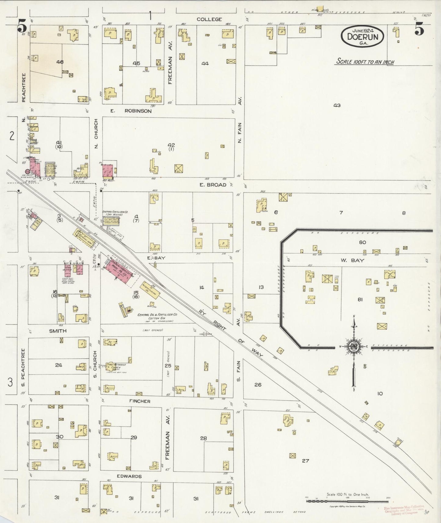 Sanborn Fire Insurance Map from Doerun, Colquitt County, Georgia (1924), Sheet #0005 - Historic Sanborn Fire Insurance Map Print, vintage old map wall art, antique decor, genealogy gift, Georgia Georgia map