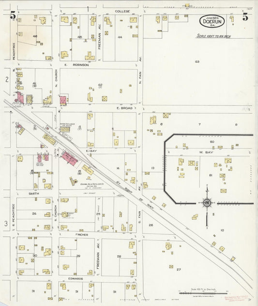 Sanborn Fire Insurance Map from Doerun, Colquitt County, Georgia (1924), Sheet #0005 - Historic Sanborn Fire Insurance Map Print, vintage old map wall art, antique decor, genealogy gift, Georgia Georgia map