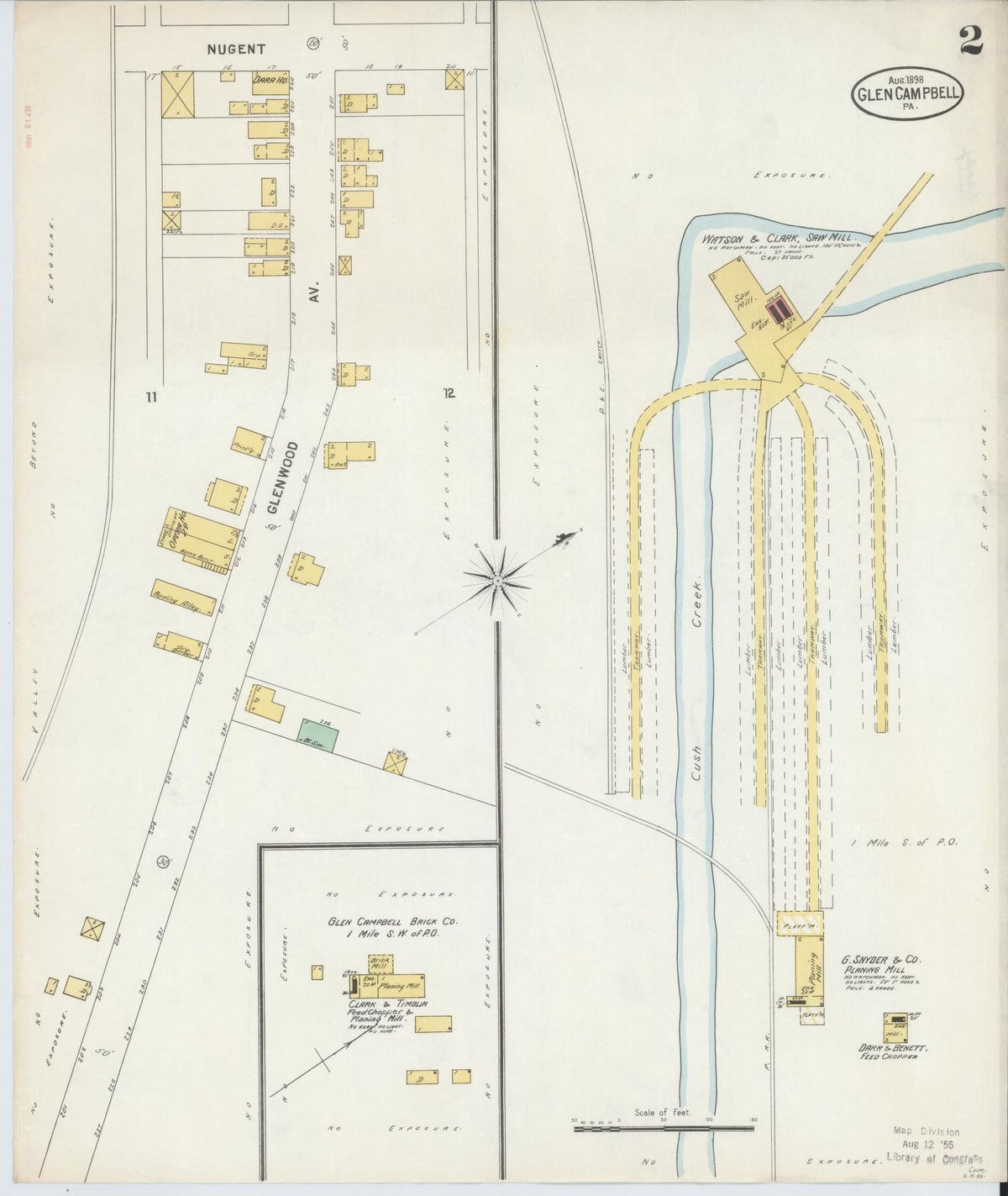 Sanborn Fire Insurance Map from Glen Campbell, Indiana County, Pennsylvania (1898), Sheet #0002 - Historic Sanborn Fire Insurance Map Print, vintage old map wall art, antique decor, genealogy gift, Glen Campbell Indiana map