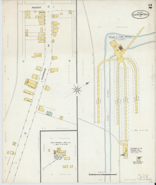 Sanborn Fire Insurance Map from Glen Campbell, Indiana County, Pennsylvania (1898), Sheet #0002 - Historic Sanborn Fire Insurance Map Print, vintage old map wall art, antique decor, genealogy gift, Glen Campbell Indiana map