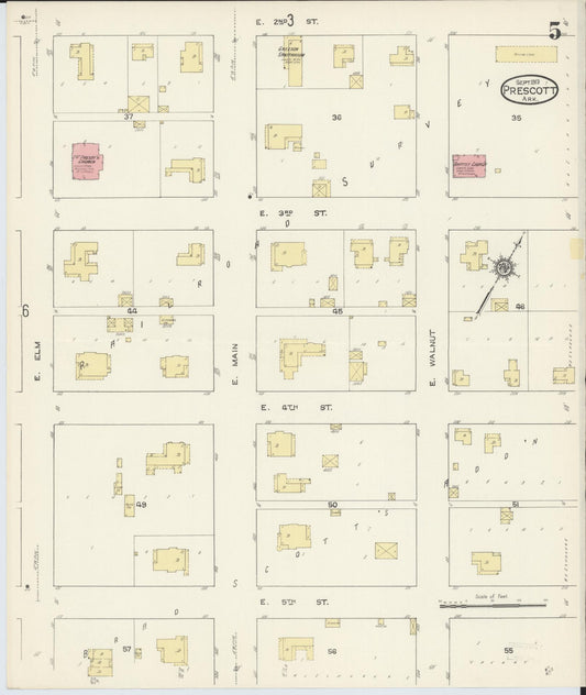 Sanborn Fire Insurance Map from Prescott, Nevada County, Arkansas (1913), Sheet #0005 - Historic Sanborn Fire Insurance Map Print, vintage old map wall art, antique decor, genealogy gift, Arkansas Arkansas map