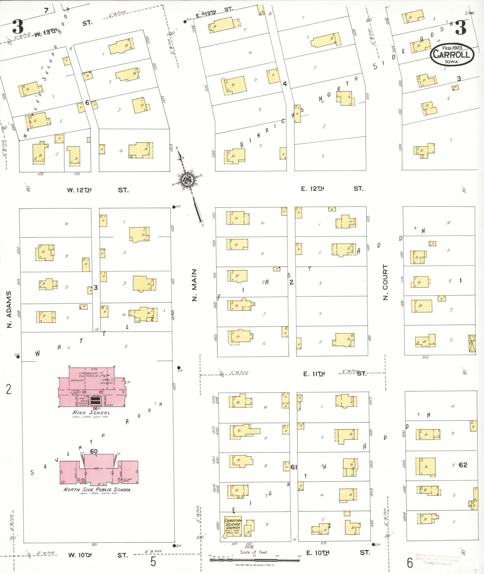 Sanborn Fire Insurance Map from Carroll, Carroll County, Iowa (1923), Sheet #0003 - Historic Sanborn Fire Insurance Map Print, vintage old map wall art