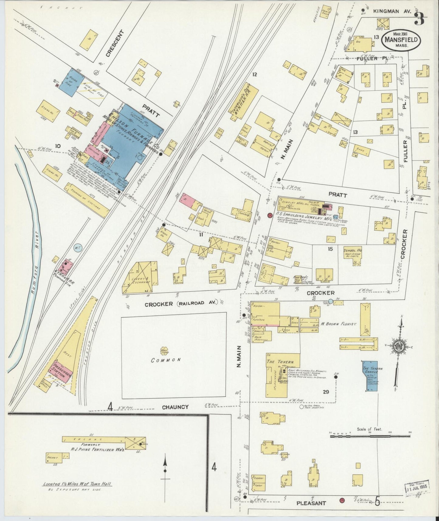 Sanborn Fire Insurance Map from Mansfield, Bristol County, Massachusetts (1911), Sheet #0003 - Complete Map Set gallery image, historic Sanborn map, vintage wall art, Massachusetts Massachusetts