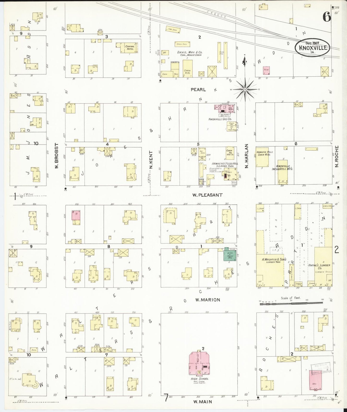 Sanborn Fire Insurance Map from Knoxville, Marion County, Iowa (1907), Sheet #0006 - Historic Sanborn Fire Insurance Map Print, vintage old map wall art