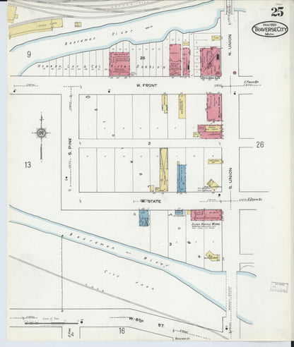 Sanborn Fire Insurance Map from Traverse City, Grand Traverse County, Michigan (1920), Sheet #0025 - Historic Sanborn Fire Insurance Map Print, vintage old map wall art, antique decor, genealogy gift, Michigan Michigan map
