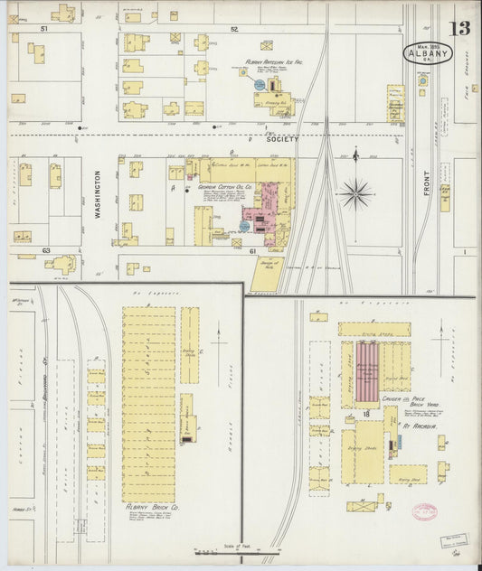 Sanborn Fire Insurance Map from Albany, Dougherty County, Georgia (1895), Sheet #0013 - Historic Sanborn Fire Insurance Map Print, vintage old map wall art, antique decor, genealogy gift, Georgia Georgia map
