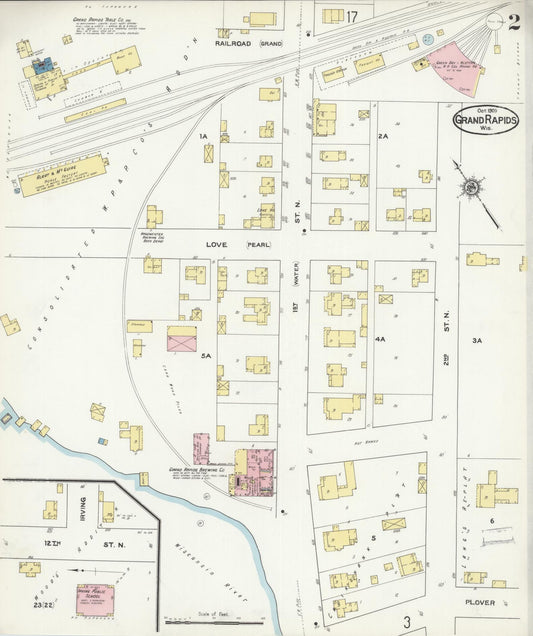 Sanborn Fire Insurance Map from Grand Rapids, Wood County, Wisconsin (1909), Sheet #0002 - Historic Sanborn Fire Insurance Map Print, vintage old map wall art, antique decor, genealogy gift, Wisconsin Wisconsin map
