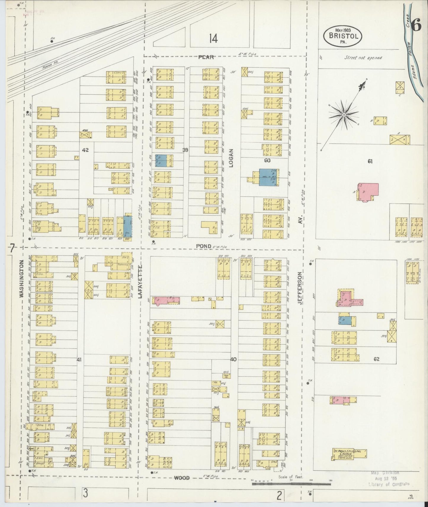 Sanborn Fire Insurance Map from Bristol, Bucks County, Pennsylvania (1903), Sheet #0006 - Historic Sanborn Fire Insurance Map Print, vintage old map wall art, antique decor, genealogy gift, Pennsylvania Pennsylvania map
