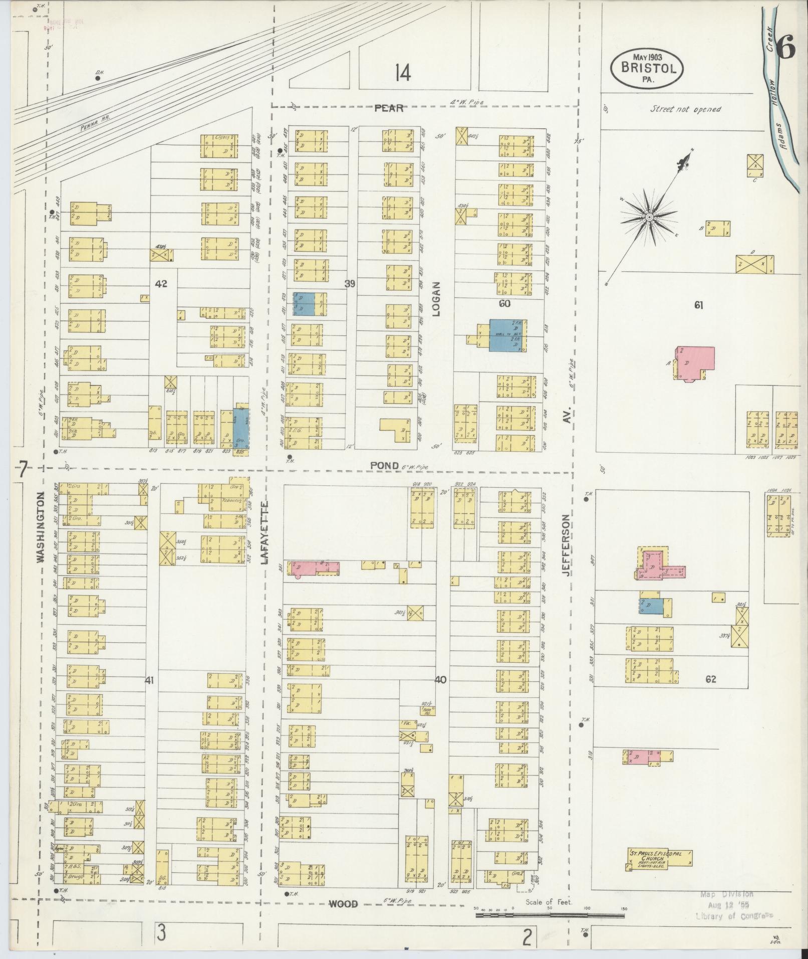 Sanborn Fire Insurance Map from Bristol, Bucks County, Pennsylvania (1903), Sheet #0006 - Historic Sanborn Fire Insurance Map Print, vintage old map wall art, antique decor, genealogy gift, Pennsylvania Pennsylvania map