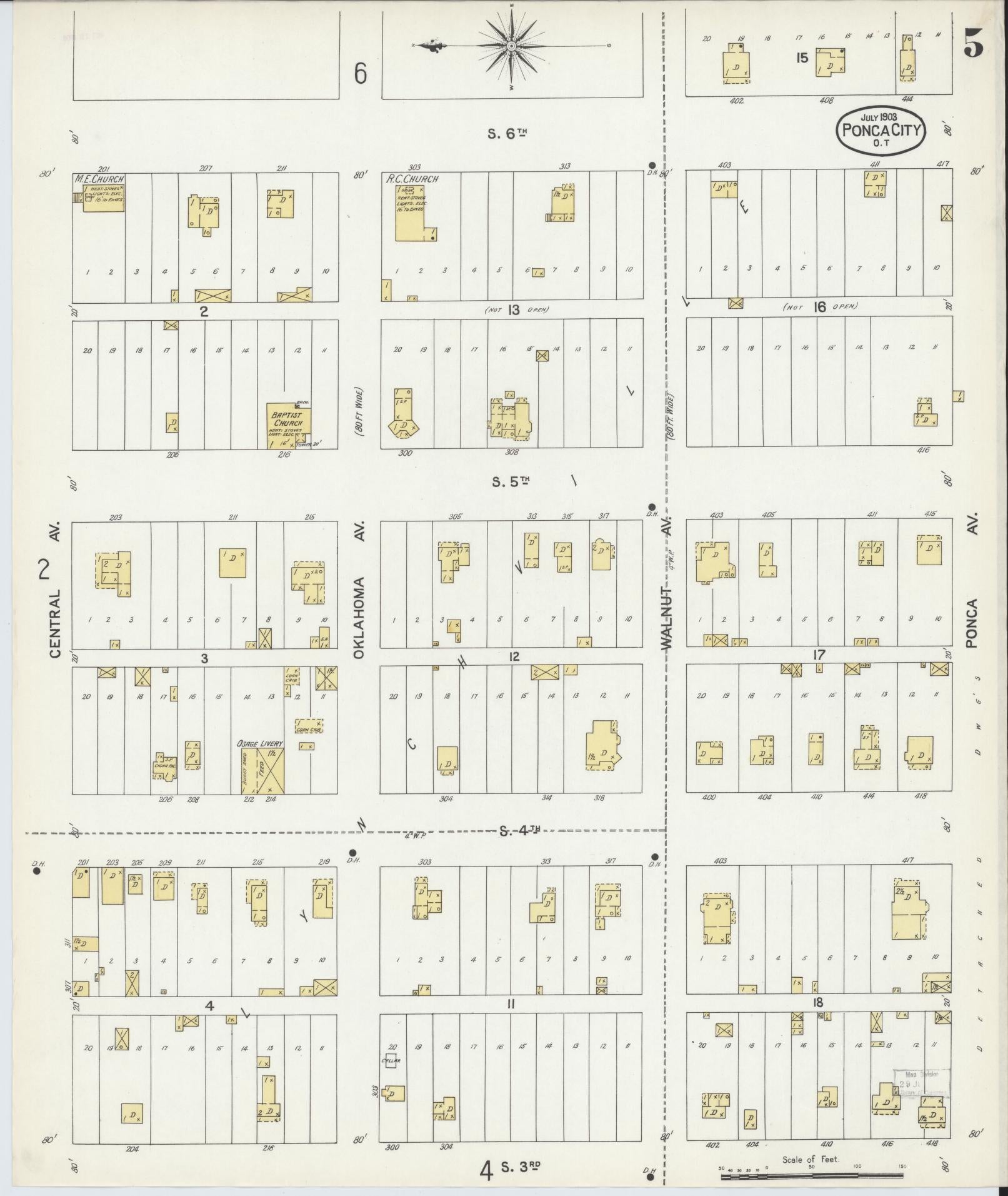 Sanborn Fire Insurance Map from Ponca City, Kay County, Oklahoma (1903), Sheet #0005 - Complete Map Set gallery image, historic Sanborn map, vintage wall art, Oklahoma Oklahoma