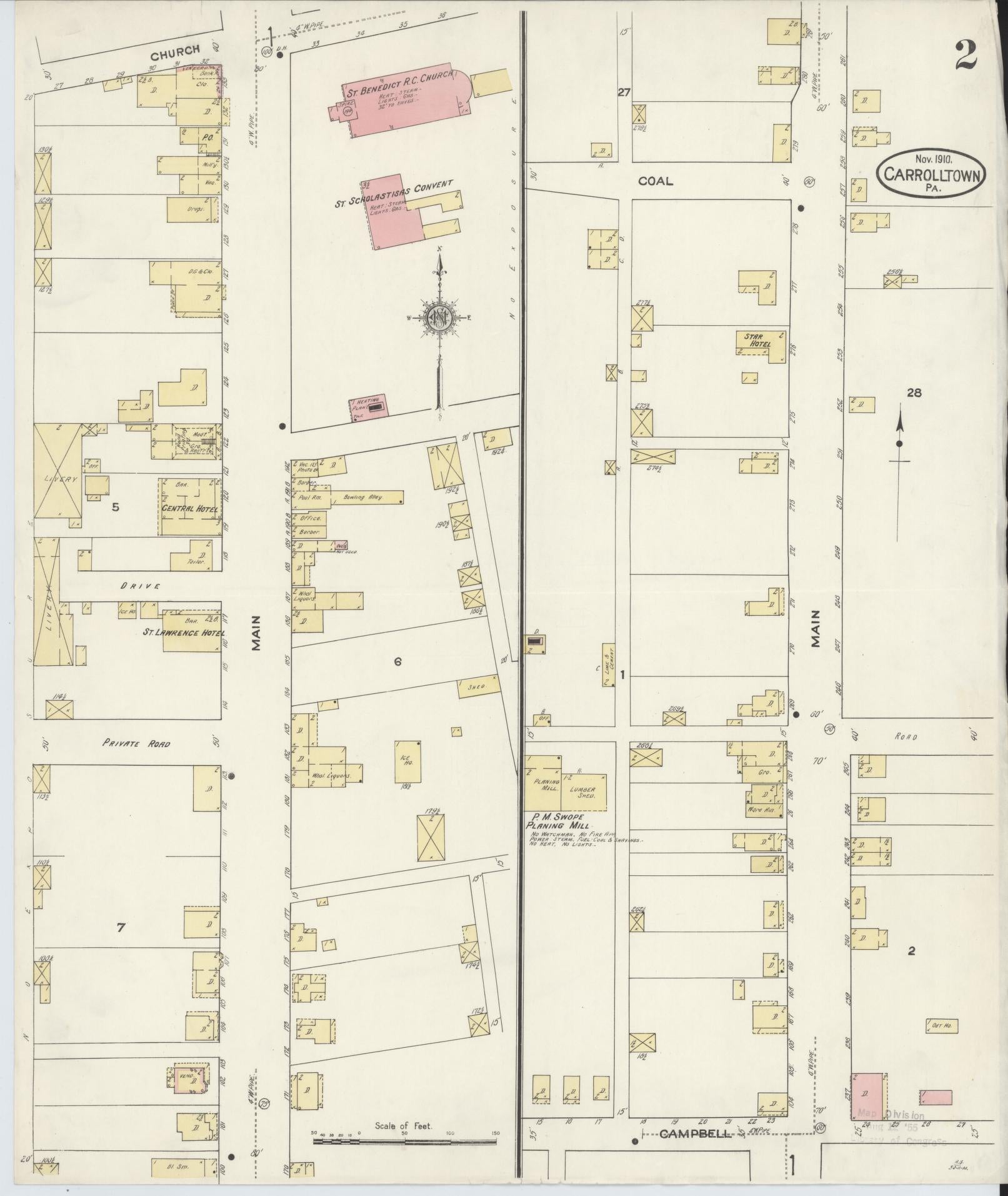 Sanborn Fire Insurance Map from Carrolltown, Cambria County, Pennsylvania (1910), Sheet #0002 - Historic Sanborn Fire Insurance Map Print, vintage old map wall art, antique decor, genealogy gift, Pennsylvania Pennsylvania map