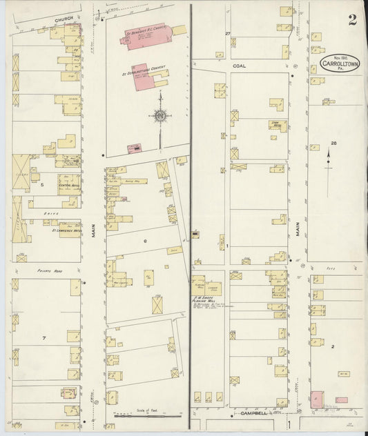 Sanborn Fire Insurance Map from Carrolltown, Cambria County, Pennsylvania (1910), Sheet #0002 - Historic Sanborn Fire Insurance Map Print, vintage old map wall art, antique decor, genealogy gift, Pennsylvania Pennsylvania map