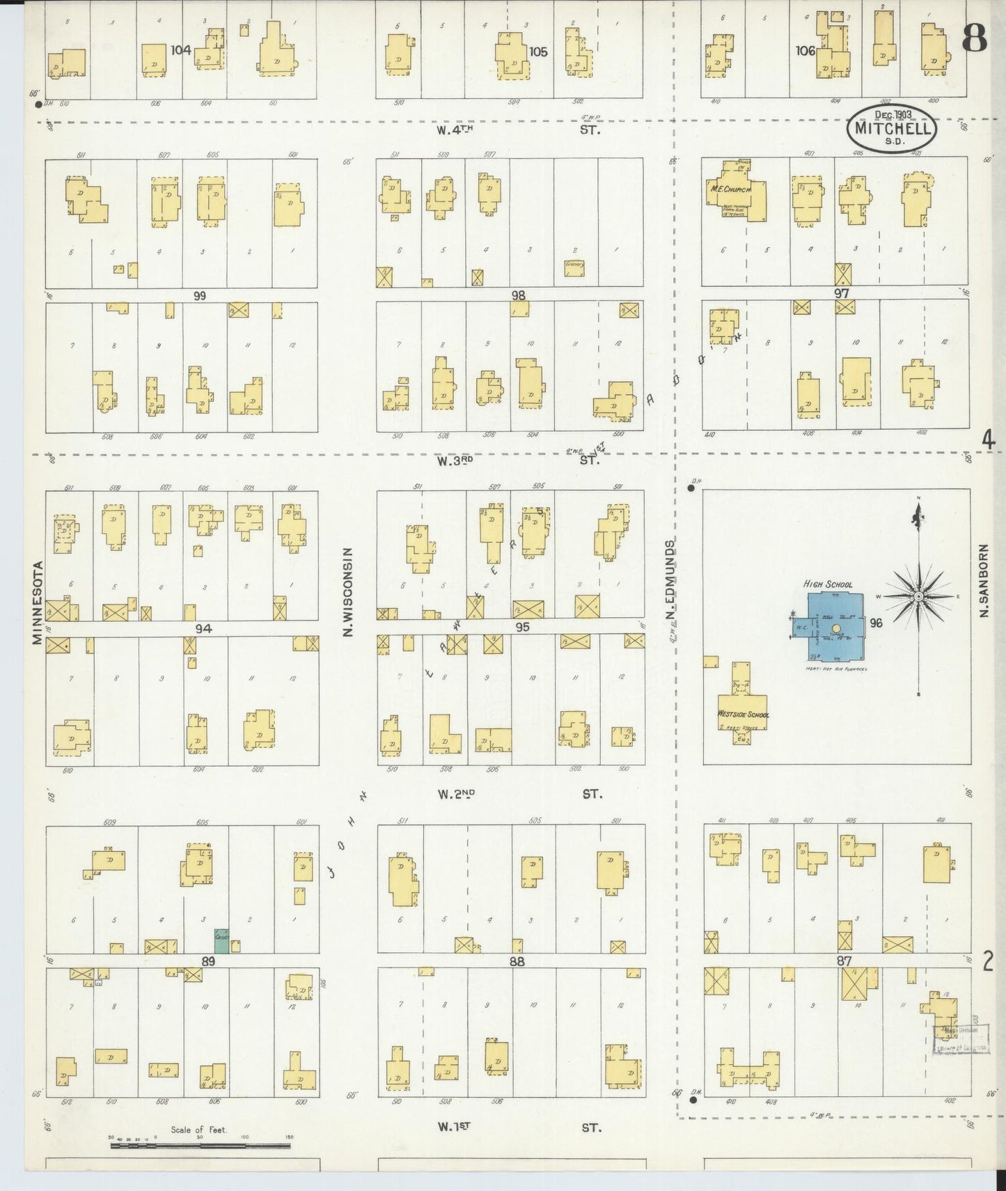 Sanborn Fire Insurance Map from Mitchell, Davison County, South Dakota (1903), Sheet #0008 - Complete Map Set gallery image, historic Sanborn map, vintage wall art, South Dakota South Dakota