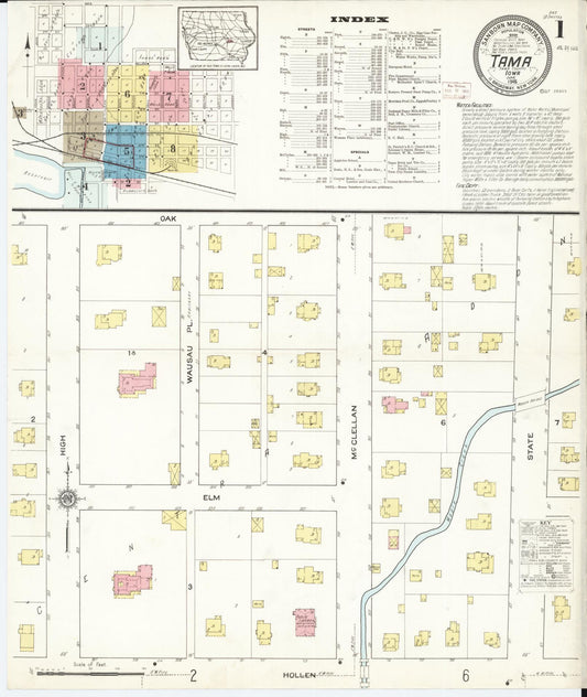 Sanborn Fire Insurance Map from Tama, Tama County, Iowa (1915), Sheet #0001 - Historic Sanborn Fire Insurance Map Print, vintage old map wall art