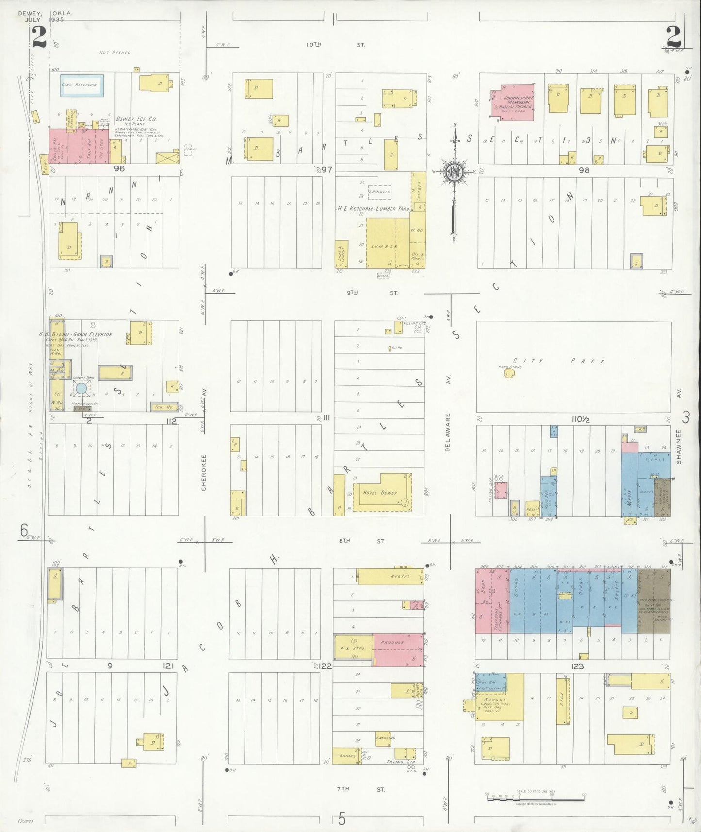 Sanborn Fire Insurance Map from Dewey, Washington County, Oklahoma (1935), Sheet #0002 - Complete Map Set gallery image, historic Sanborn map, vintage wall art, Oklahoma Oklahoma