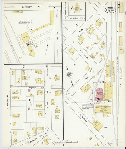 Sanborn Fire Insurance Map from Lufkin, Angelina County, Texas (1915), Sheet #0007 - Complete Map Set gallery image, historic Sanborn map, vintage wall art, Texas Texas
