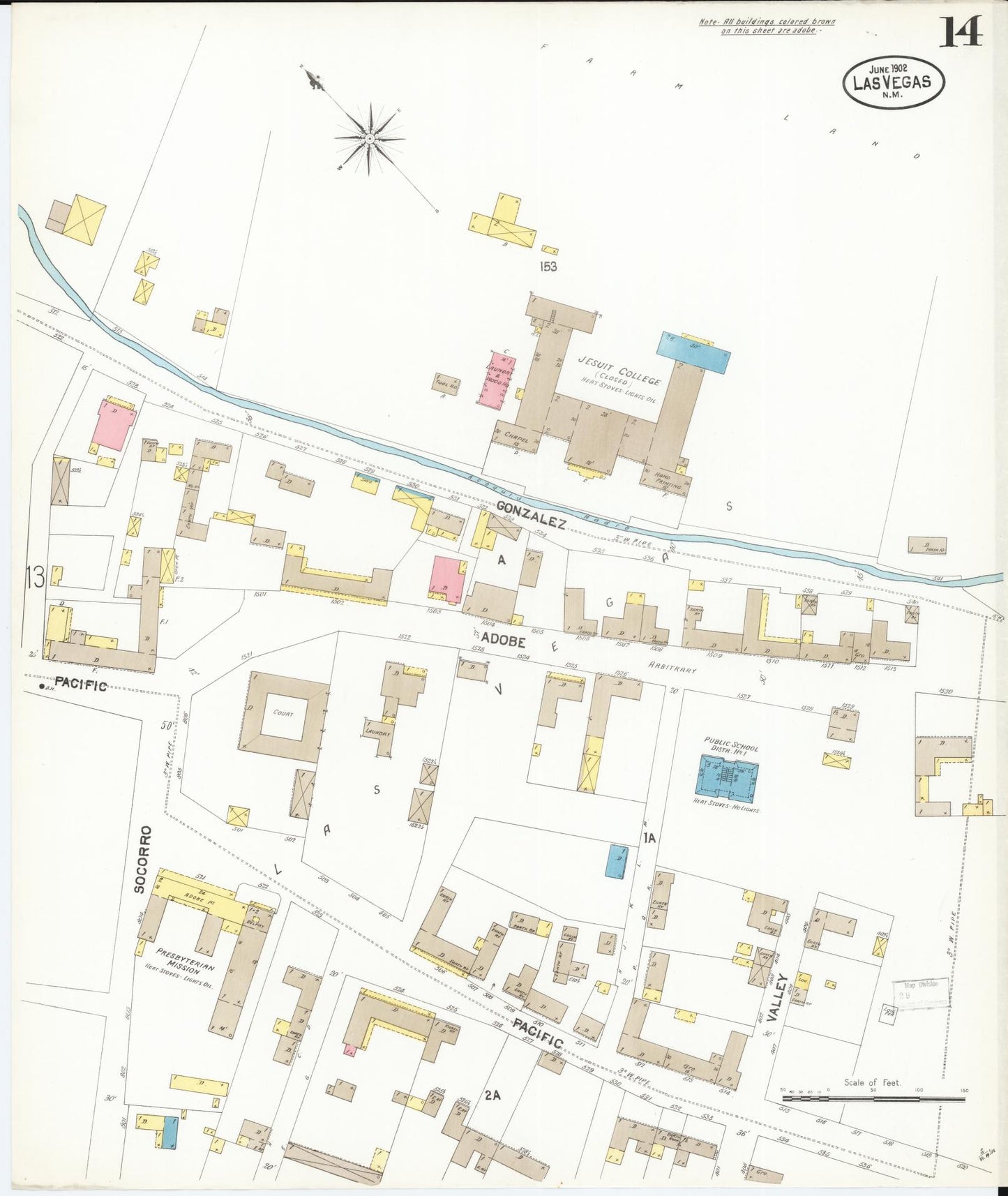 Sanborn Fire Insurance Map from Las Vegas, San Miguel County, New Mexico (1902), Sheet #0014 - Complete Map Set gallery image, historic Sanborn map, vintage wall art, New Mexico New Mexico