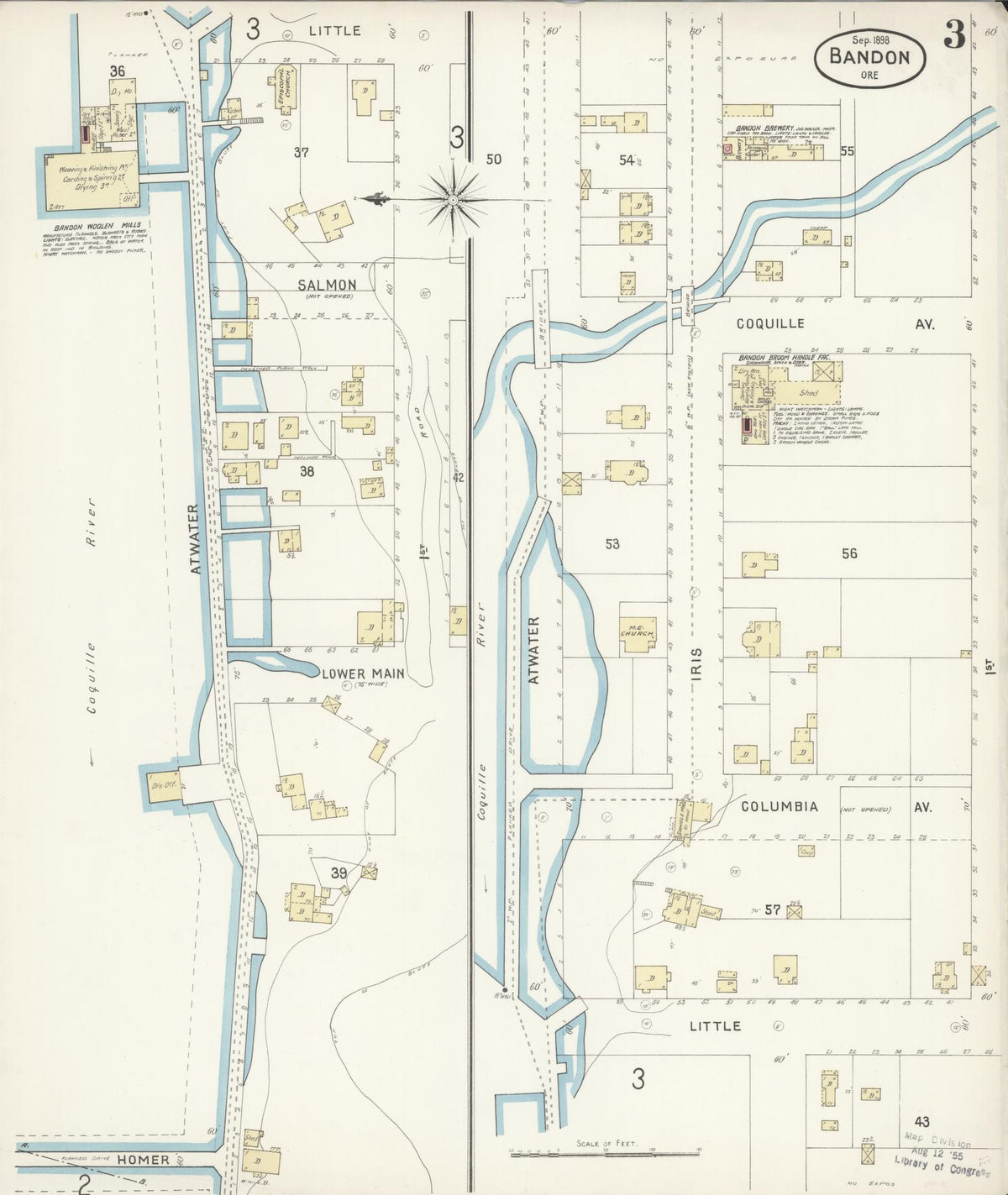 Sanborn Fire Insurance Map from Bandon, Coos County, Oregon (1898), Sheet #0003 - Historic Sanborn Fire Insurance Map Print, vintage old map wall art, antique decor, genealogy gift, Oregon Oregon map