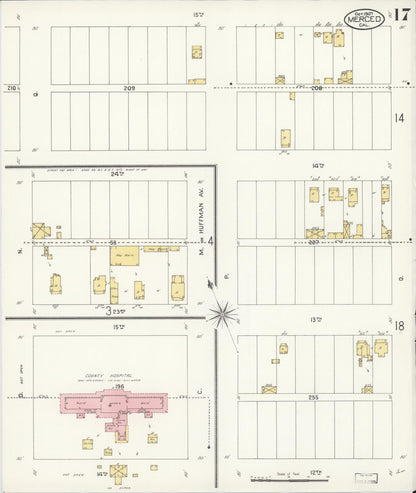 Sanborn Fire Insurance Map from Merced, Merced County, California (1907), Sheet #0017 - Complete Map Set gallery image, historic Sanborn map, vintage wall art, California California