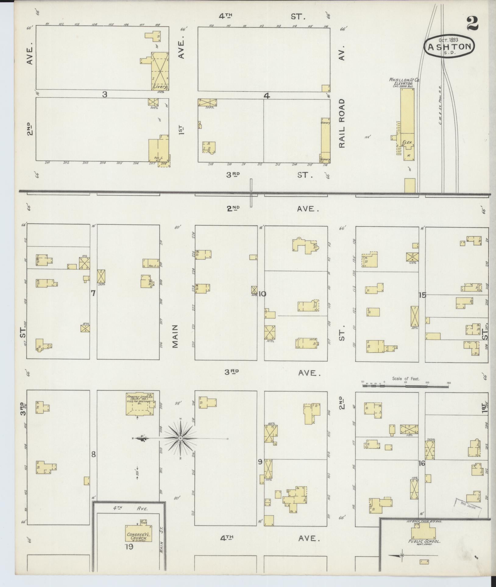 Sanborn Fire Insurance Map from Ashton, Spink County, South Dakota (1893), Sheet #0002 - Complete Map Set gallery image, historic Sanborn map, vintage wall art, South Dakota South Dakota